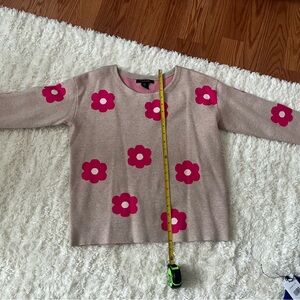 Tahari Women's Sweater with Pink Floral Design and Buttons down Back